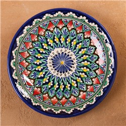 Тарелка Риштанская Керамика «Узоры», d=22 см, керамика, узор микс, синяя
