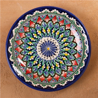 Тарелка Риштанская Керамика «Узоры», d=22 см, керамика, узор микс, синяя