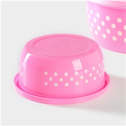 Контейнеры для еды с клапаном Доляна «Горошек», набор 3 шт.: 300/600/900 мл, пластик, круглые, розовые