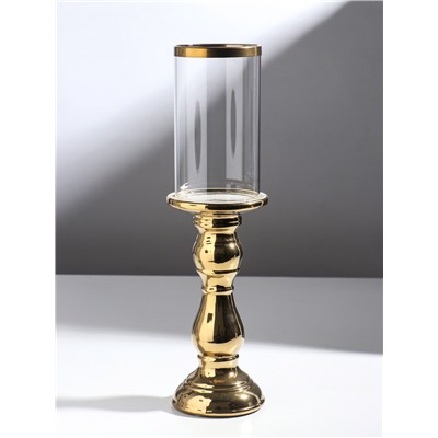 Подсвечник на 1 свечу «Лира», керамика, стекло, d=8 см, золото, 9.3×9.3×34 см