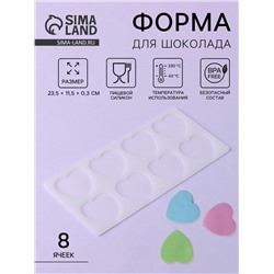 Форма для шоколада «Сердечки», силикон, 8 ячеек, 23.5×11.5×0.3 см, прозрачная