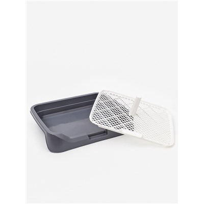 Туалет для собак, 48×39×8.5 см, с бортами, съёмной решеткой и столбиком, серый