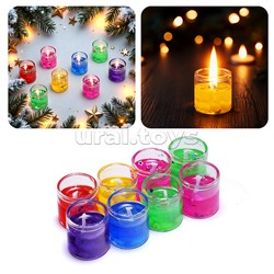 Набор свечей гелевых (8шт х 2,7*2,7см) в стаканчике, с блёстками