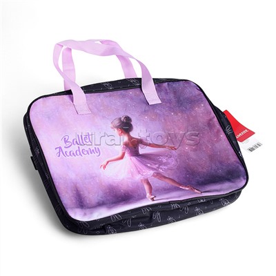 Папка для тетрадей, ИЗО и технологии "Ballet Academy" A4 (36x28x8 см) плотный износостойкий полиэстер с водоотталкивающей пропиткой, с каучуковой аппликацией, с текстильным расширением 8 см, на молнии сверху, каучуковая аппликация, с внутренним карманом,