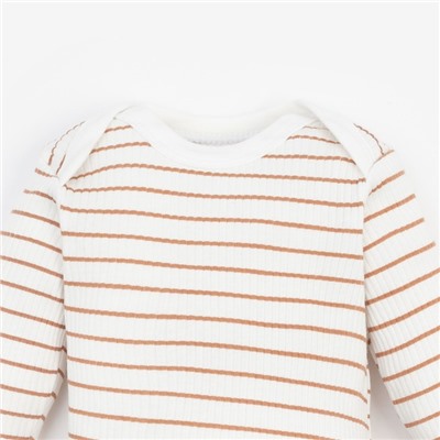 Боди с длинным рукавом «Крошка Я» BASIC LINE, рост 62-68 см, полоска бежевая
