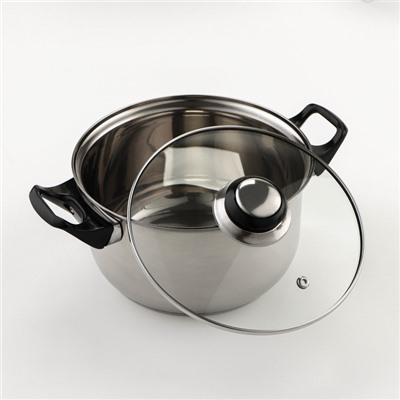 Набор посуды из нержавеющей стали «Чёрная ночь», 8 предметов: ковш 1.5 л, 2 кастрюли 2/3 л, сковорода d=24 см, крышки, стенки 0.3 мм, дно 5 мм