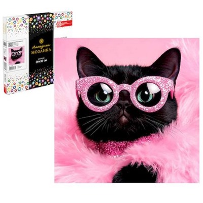 Алмазная мозаика по номерам 30х30 см (НА ПОДРАМНИКЕ) "ГЛАМУРНАЯ КОШЕЧКА" 71399 Феникс
