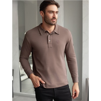 Лонгслив с воротником поло на пуговицах из премиального хлопка с эластаном