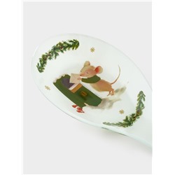 Подставка под ложку Доляна «Новогодние зверята», 26.5×10×2 см, стекло, белая