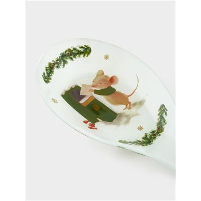 Подставка под ложку Доляна «Новогодние зверята», 26.5×10×2 см, стекло, белая