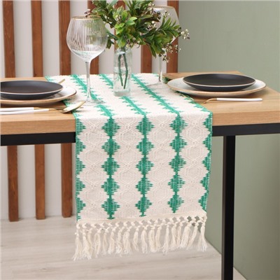 Дорожка на стол Этель бежевая/зелёная 32×180 см, 50% хлопок 50% п/э