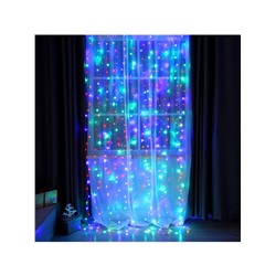 Гирлянда «Занавес» 2×3 м, IP20, прозрачная нить, 720 LED, свечение мульти, 8 режимов, 220 В