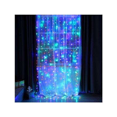 Гирлянда «Занавес» 2×3 м, IP20, прозрачная нить, 720 LED, свечение мульти, 8 режимов, 220 В
