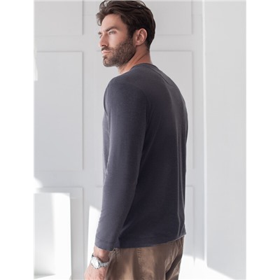 Тонкий лонгслив с круглым воротом на пуговицах из премиального хлопка с эластаном