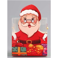 Складная коробка PVC с ручками, подарочная новогодняя, «Санта и Рудольф», 9×9×9.5 см