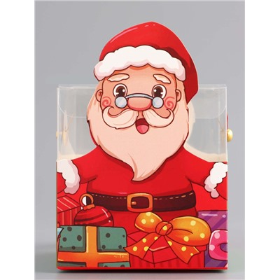 Складная коробка PVC с ручками, подарочная новогодняя, «Санта и Рудольф», 9×9×9.5 см