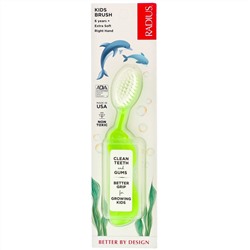RADIUS, Kids Brush, зубная щетка для детей от 6 лет, сверхмягкая, для правшей, лаймово-зеленая, 1 шт.