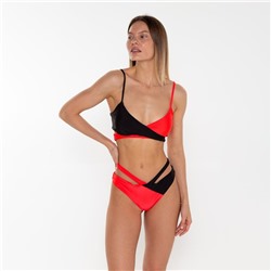 Купальник раздельный двухцветный женский, чёрный, розовый, размер 42