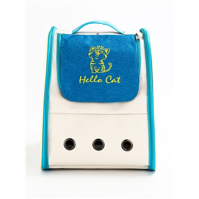 Рюкзак для переноски кошек и собак, прозрачный, 32×28×38 см, бело-синий