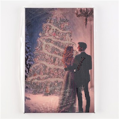 УЦЕНКА Алмазная вышивка на раме с частичным заполнением "Новогодняя ночь" 20*30, с гирляндой 96421