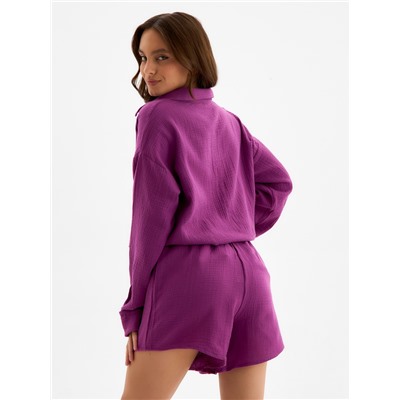 Пижама женская (рубашка, шорты) KAFTAN Basic, размер 40-42, сиреневая