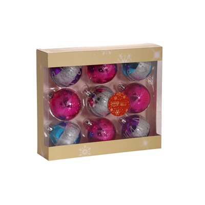 Ёлочные игрушки «Адель» волны, шары новогодние, d=6 см, 9 шт., МИКС