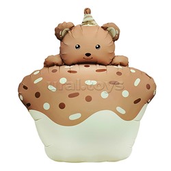 Шар (29''/74 см) Фигура, Кексик с медвежонком, Бежевый, Сатин, 1 шт. в уп.