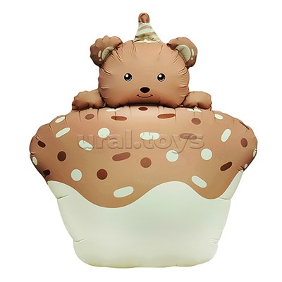 Шар (29''/74 см) Фигура, Кексик с медвежонком, Бежевый, Сатин, 1 шт. в уп.