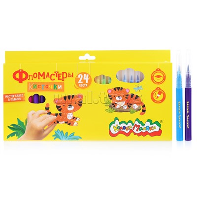Фломастеры-кисточки 24 цв. вент. колп. круглый корпус, картонная упаковка