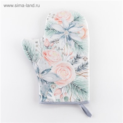 Варежка-прихватка Christmas flowers 20×27 см, саржа, 100% хлопок, ватин 250 г/м²