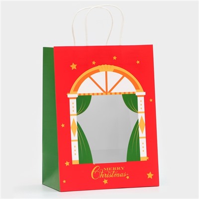 Пакет подарочный новогодний с окном «Театр» 30×22×14 см