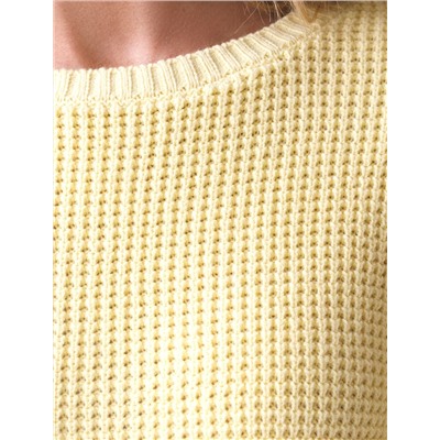 Укороченный джемпер с широкими рукавами рельефной вязки из хлопка с акрилом