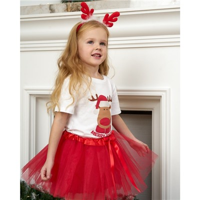 Набор для фотосессии KAFTAN «Рождественский оленёнок»: юбка и ободок, красный, рост 86-104 см