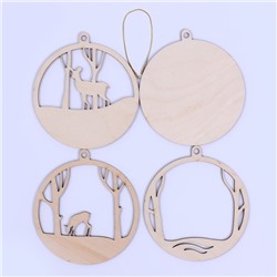 Заготовки для творчества. Деревянная ёлочная подвеска «Новый год! Олени в лесу»