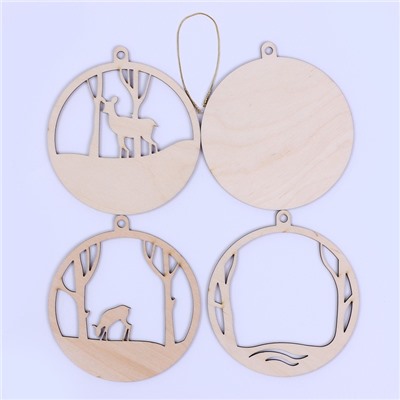 Заготовки для творчества. Деревянная ёлочная подвеска «Новый год! Олени в лесу»
