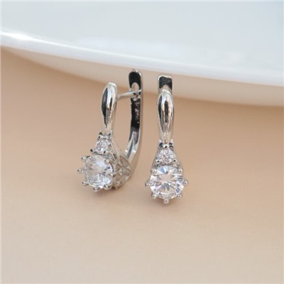 Серьги ювелирная бижутерия, покрытие посеребрение, вставка: фианиты, цвет: прозрачный, арт.213.573