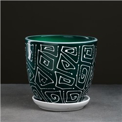 Горшок для цветов «Абстракция», 2.5 л, d=19 см, h=18 см, керамика, с поддоном, зелёный