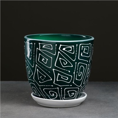 Горшок для цветов «Абстракция», 2.5 л, d=19 см, h=18 см, керамика, с поддоном, зелёный