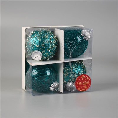 Ёлочные игрушки «Аустен», шары новогодние, d=8 см, 4 шт., паутинка, бирюзовый