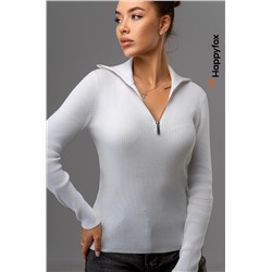 Женский джемпер в рубчик с воротником на молнии Happyfox