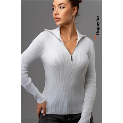 Женский джемпер в рубчик с воротником на молнии Happyfox