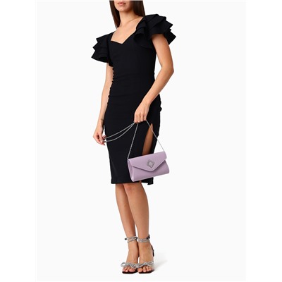 Сумка-клатч женская вечерняя на магните, на длинной цепочке, с декоративным элементом, однотонная, фиолетовая