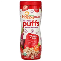 Happy Family Organics, Колечки из суперпродуктов, органическая злаковая закуска, клубника и свекла, 60 г (2,1 унции)
