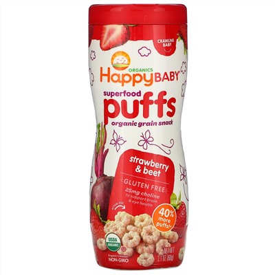 Happy Family Organics, Колечки из суперпродуктов, органическая злаковая закуска, клубника и свекла, 60 г (2,1 унции)