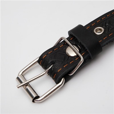 Ошейник кожаный тисненый однослойный, безразмерный, 3×60 см, ОШ 42-55 см, микс цветов