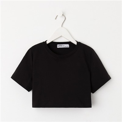 Футболка для девочки укороченная KAFTAN: Basic line, чёрная, размер 28, рост 86-92 см