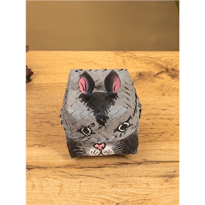 Корзинка «Кот», 8×8×13 см, бамбук, серая