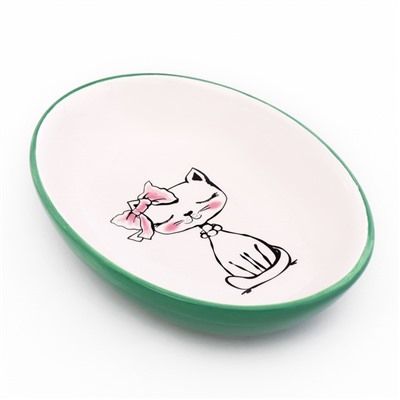Блюдце керамическое «Милая киса» 200 мл 15.7×11.3×3.8 см, зеленая/белая