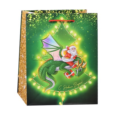 Бумажный пакет для сувенирной продукции с ламинацией, с шириной основания 17,8 cм.