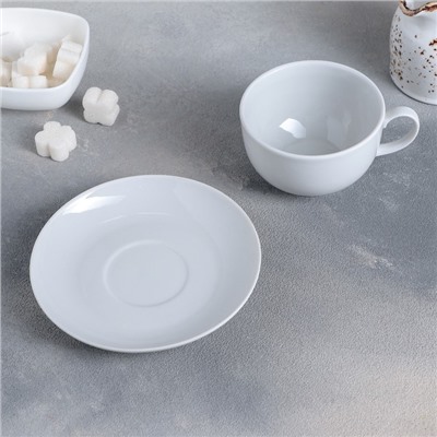 Чайная пара Дулевский фарфор «Янтарь», 2 предмета: чашка d=210 мл, блюдце d=14 см, белая